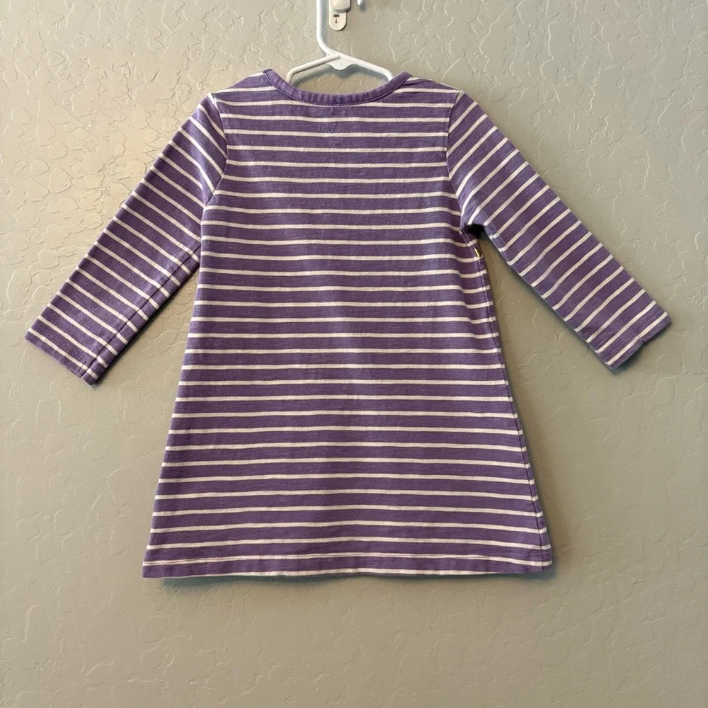 Mini Boden Purple and Cream Striped Dot Pocket Dress